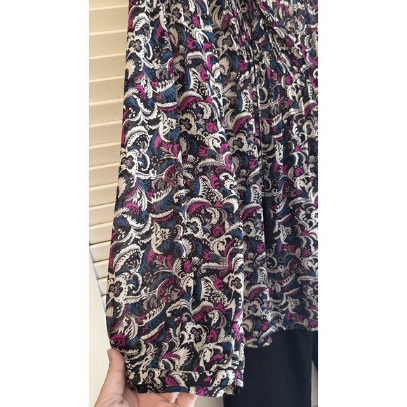 JOIE 100% Silk Paisley Bishop Sleeve Blouse Pleated Tasseled Boho Cottage Size L - Picture 7 of 12